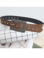 Brown Gothic Punk Rivet Rectangle Buckle Belt