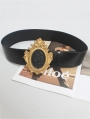 Black Leather Vintage Three-Dimensional Angel Embossed Buckle Belt