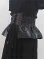 Black Gothic Faux Leather Lace-Up Ruffle Trim Fashion Waistband Belt