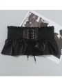 Black Gothic Faux Leather Lace-Up Ruffle Trim Fashion Waistband Belt