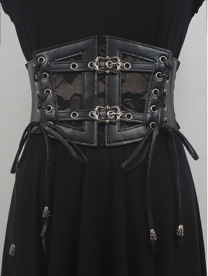 Black Gothic Retro PU Leather Buckle Strap Elastic Girdle