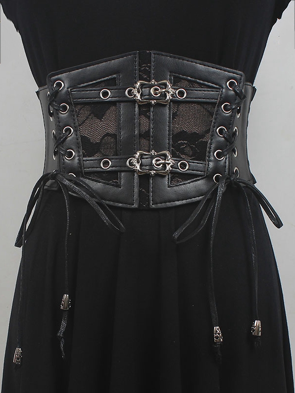 Black Gothic Retro PU Leather Buckle Strap Elastic Girdle