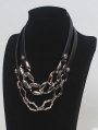 Black Leather Silver Metal Spliced Chunky Chain Choker