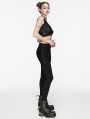 Black Gothic Punk Knitted Pleated Slim Pants for Women