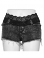 Black Gothic Grunge Lace Waistband Denim Hot Shorts for Women