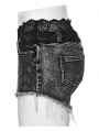 Black Gothic Grunge Lace Waistband Denim Hot Shorts for Women