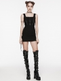 Black Gothic Grunge Sexy Knitted Drawstring Slim Short Dress