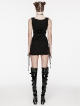 Black Gothic Grunge Sexy Knitted Drawstring Slim Short Dress