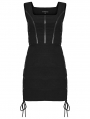 Black Gothic Grunge Sexy Knitted Drawstring Slim Short Dress