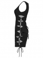 Black Gothic Grunge Sexy Knitted Drawstring Slim Short Dress