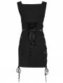 Black Gothic Grunge Sexy Knitted Drawstring Slim Short Dress