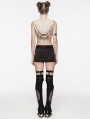 Brown Gothic Punk Mesh Hollow Out Denim Zip Front Mini Skirt
