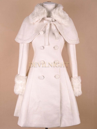 White Elegant Winter Lolita Cape Coat