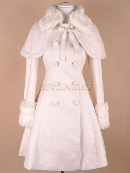 White Elegant Winter Lolita Cape Coat - Devilnight.co.uk