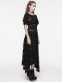 Black Daily Gothic Hollow Out Lace Applique Irregular Long Sexy Dress