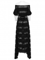 Black Daily Gothic Hollow Out Lace Applique Irregular Long Sexy Dress