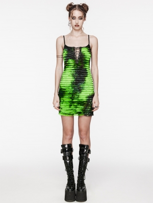 Black and Green Gothic Tie Dyed Punk Slim Fit Short Dress