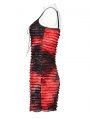 Black and Red Gothic Tie Dyed Textured Punk Slim Fit Short Dress