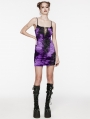 Black and Violet Gothic Tie Dyed Textured Punk Slim Fit Short Dress
