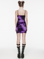 Black and Violet Gothic Tie Dyed Textured Punk Slim Fit Short Dress