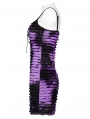Black and Violet Gothic Tie Dyed Textured Punk Slim Fit Short Dress