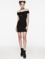 Black Gothic Sexy Hollow Out Back Lace Applique Short Dress