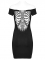 Black Gothic Sexy Hollow Out Back Lace Applique Short Dress