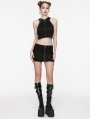 Black Gothic Punk Studded Casual Knitted Fit Vest Top for Women