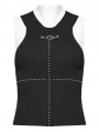 Black Gothic Punk Studded Casual Knitted Fit Vest Top for Women