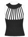 Black Gothic Punk Studded Casual Knitted Fit Vest Top for Women