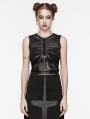 Black Gothic Punk Mesh Perspective Fitted Sleeveless Top for Women