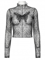 Black Gothic Sexy Butterfly Embroidery Daily Long Sleeve T-Shirt for Women