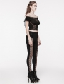 Black Gothic Daily Lace Spliced Hollow Out Pants for Women
