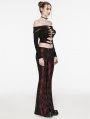 Black and Red Gothic Punk Daily Flared Drawstring Pants for Women