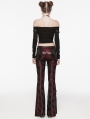 Black and Red Gothic Punk Daily Flared Drawstring Pants for Women