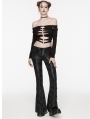 Black Gothic Punk Daily Flared Drawstring Pants for Women