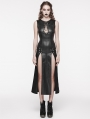 Black Gothic Punk Patent Leather Slit Sleeveless Long Slim Sexy Dress