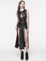 Black Gothic Punk Patent Leather Slit Sleeveless Long Slim Sexy Dress