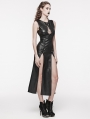 Black Gothic Punk Patent Leather Slit Sleeveless Long Slim Sexy Dress