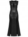 Black Gothic Punk Patent Leather Slit Sleeveless Long Slim Sexy Dress