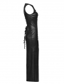 Black Gothic Punk Patent Leather Slit Sleeveless Long Slim Sexy Dress