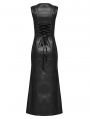 Black Gothic Punk Patent Leather Slit Sleeveless Long Slim Sexy Dress