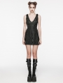 Black Gothic Punk Sexy Deep V-Neck Side Mesh Splicing Short Dress