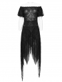 Black Gothic Sweet Puff Sleeves Lace Irregular Hem Dress