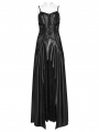 Black Gothic PU Leather Hollow-out Slip Sexy Maxi Dress