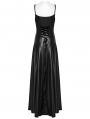 Black Gothic PU Leather Hollow-out Slip Sexy Maxi Dress