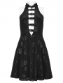 Black Gothic Rose Print Sexy Deep V-neck Sleeveless Short Dress