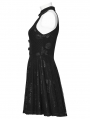 Black Gothic Rose Print Sexy Deep V-neck Sleeveless Short Dress