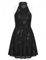Black Gothic Rose Print Sexy Deep V-neck Sleeveless Short Dress