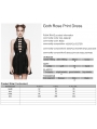 Black Gothic Rose Print Sexy Deep V-neck Sleeveless Short Dress
